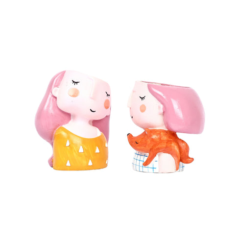 Decorative Cute Girls Pen Holder—Set of 2—Yellow and White
