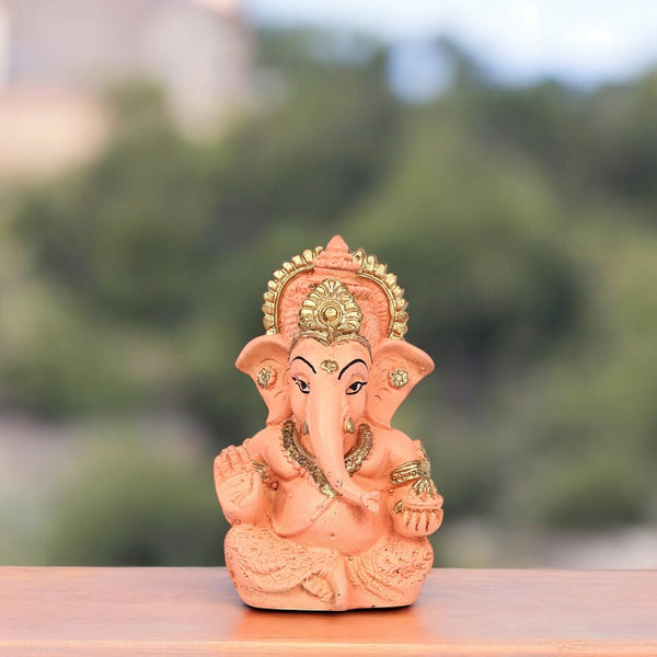 Decorative Lord Ganesha Showpiece—Peach and Golden