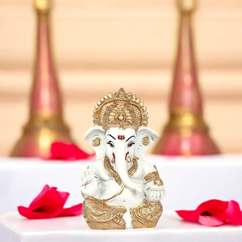 Decorative Lord Ganesha Showpiece—White and Golden