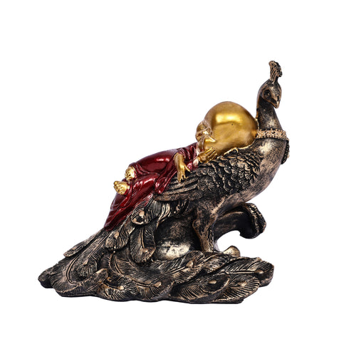 Decorative Showpiece of a Baby Buddha Peacefully Sleeping on a Peacock