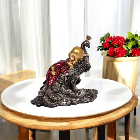 Decorative Showpiece of a Baby Buddha Peacefully Sleeping on a Peacock