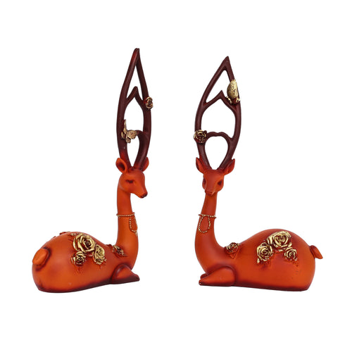 Deer Pair Figurine for Home Décor—Orange