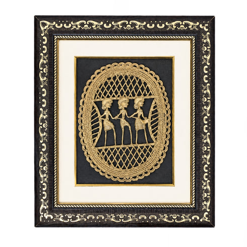 Dhokra Art Brass Folk Performers Glass Frame