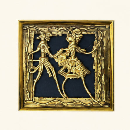 Dhokra Art Brass Tribal Couple Square Glass Frame