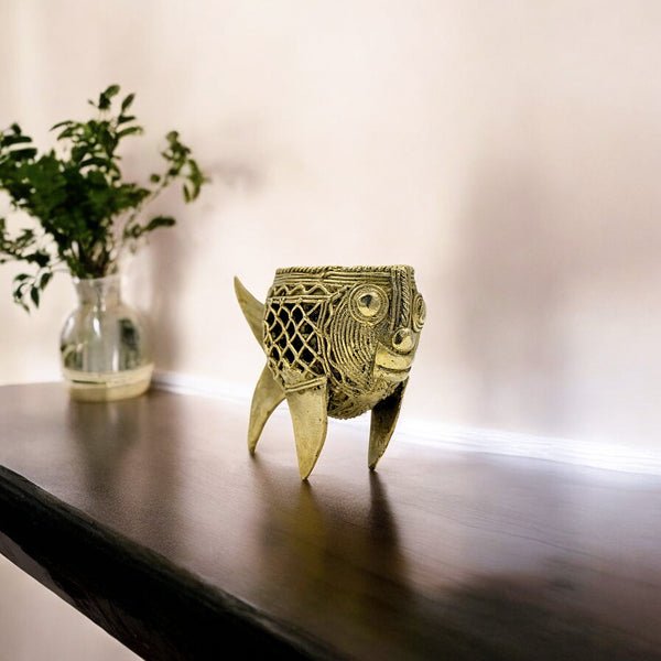 Dhokra Art Fish Pen Holder