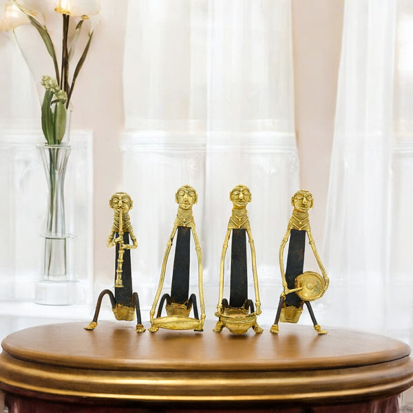 Dhokra Art Tribal Musicians - set of 4 - Golden