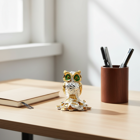 Dual tone Owl Figurine on Coin Base