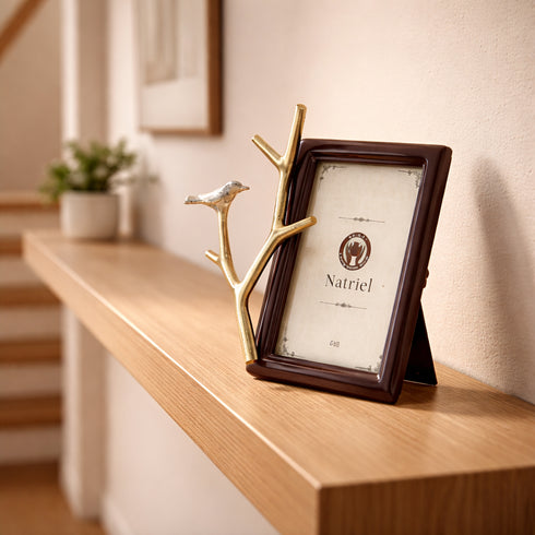 Elegant Black Frame with Silver Bird Branch Accent