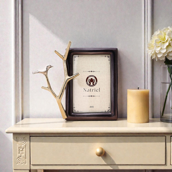 Elegant Black Frame with Silver Bird Branch Accent