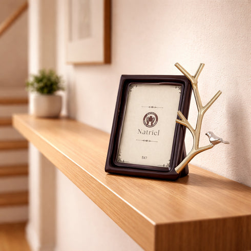 Elegant Black Frame with Silver Bird Branch Accent