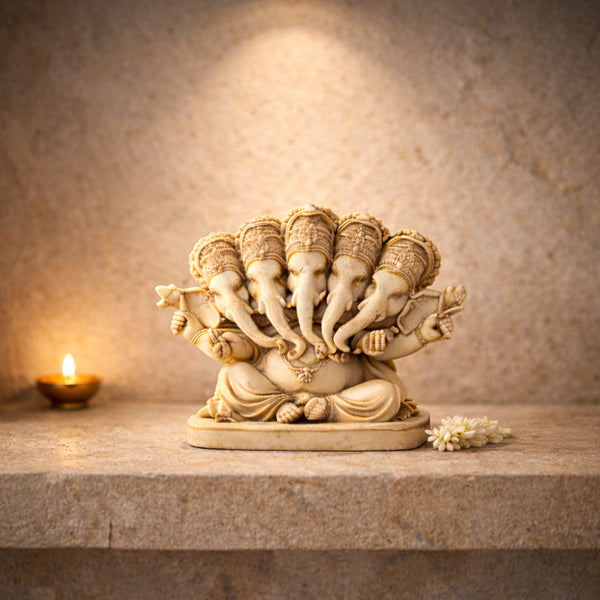 Elegant Cultured Marble Panchmukhi Ganesha