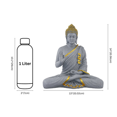 Elegant Grey & Gold Polyresin Buddha Statue – 14 Inch Handcrafted Meditating Monk Figurine for Home & Office Décor