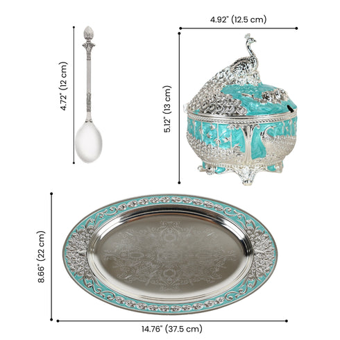 Elegant Peacock Decorative Serving Bowls with Oval Tray