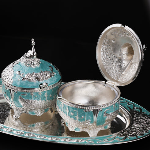 Elegant Peacock Decorative Serving Bowls with Oval Tray