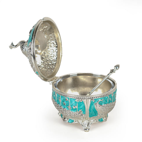 Elegant Peacock Decorative Serving Bowls with Oval Tray