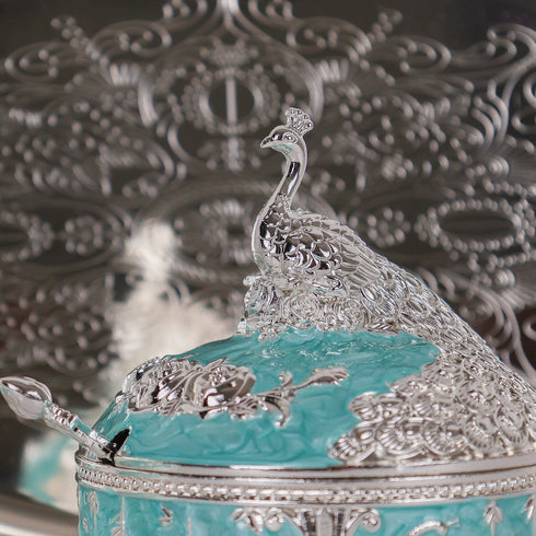 Elegant Peacock Decorative Serving Bowls with Oval Tray