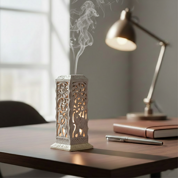 Elephant Carved Soapstone Incense Tower Burne