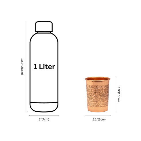 Engraved Pure Copper Drinking Glass | Ayurvedic Health Tumbler with Floral Motif