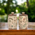 Ethnic ceramic Decal air-tight jar set with green flower pattern (Set of 2)