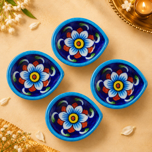 Cobalt Blue Hand-Painted Blue Pottery Diya