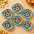 Handcrafted Blue Pottery Diya with Colourful Floral Motifs