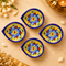 Hand Painted Blue Pottery Floral Diya Set in Yellow and Blue