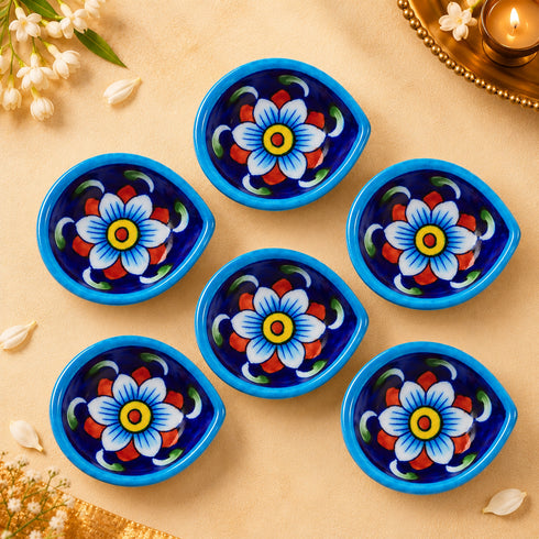 Cobalt Blue Hand-Painted Blue Pottery Diya