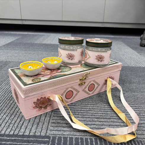 Festive Trio Lotus Dry Fruit Wooden Gift Box (Set of 3 Jars)