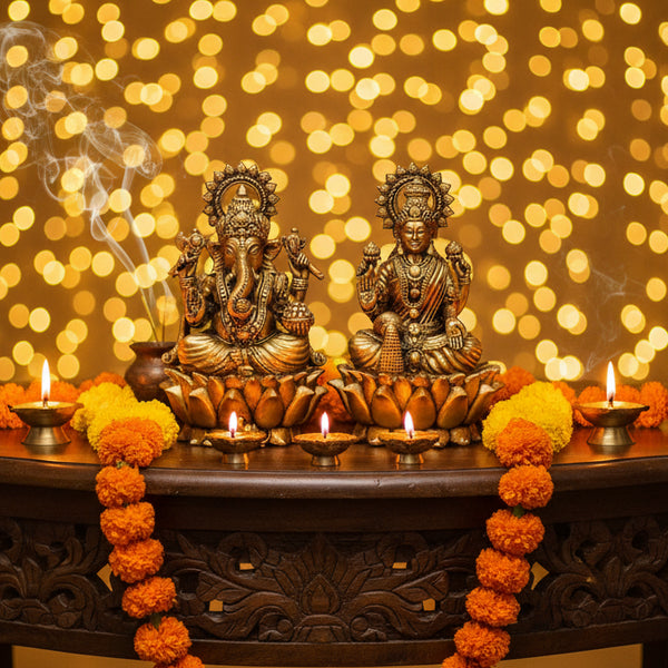 Fine Brass Lakshmi Ganesha Pair – Spiritual Decor Item