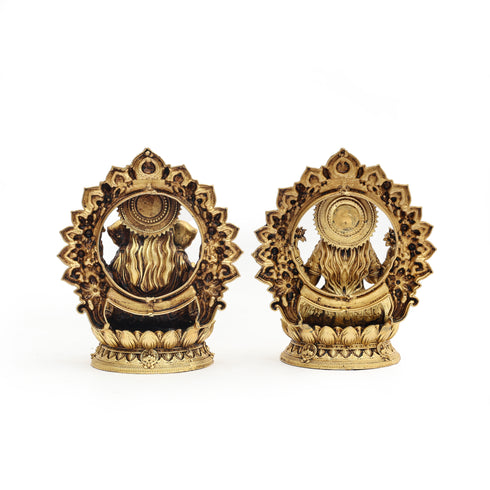 Fine Brass Lakshmi Ganesha Seated on Lotus Pedestal