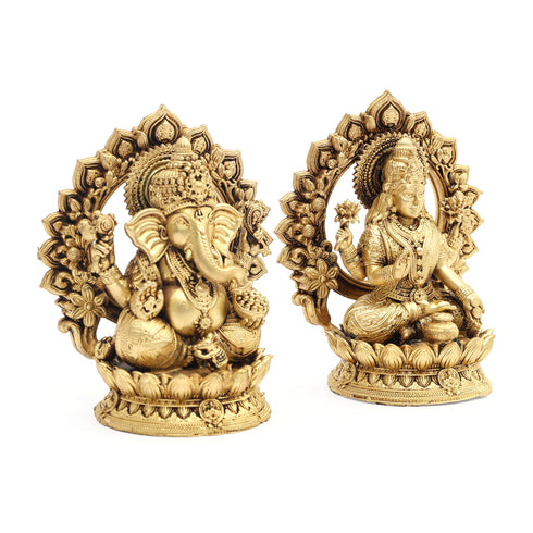 Fine Brass Majestic Lakshmi Ganesha with Arched Backdrop