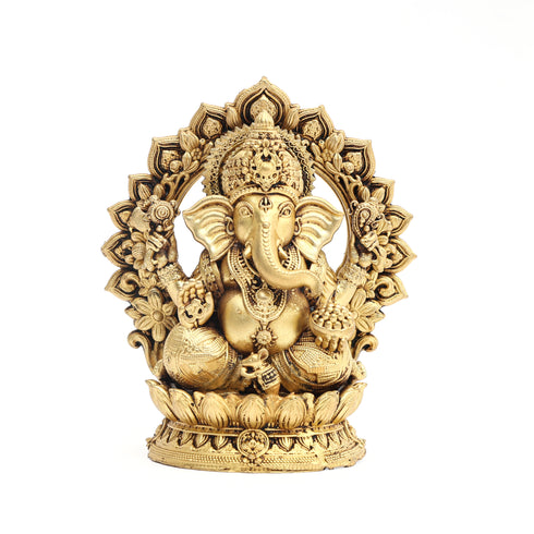 Fine Brass Majestic Lakshmi Ganesha with Arched Backdrop