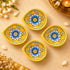 Hand Painted Yellow Blue Pottery Floral Diya Set