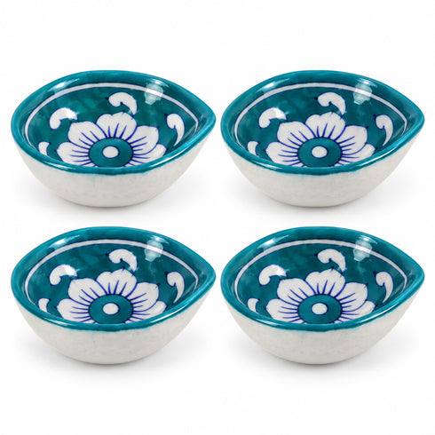 Teal Hand-painted Blue Pottery Diya Set