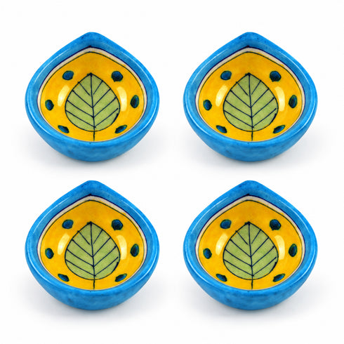 Blue & Yellow Leaf Blue Pottery Diya