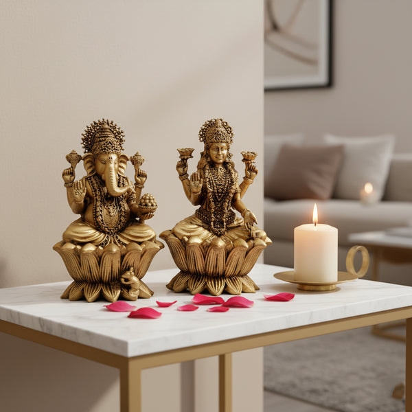 Fine Brass Handcrafted Lakshmi Ganesha Pair – Spiritual Decor Item