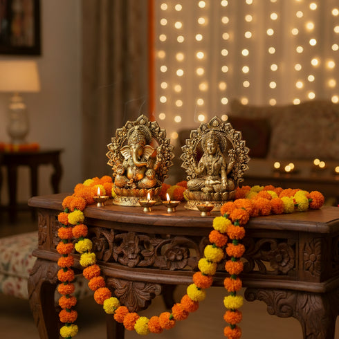 Fine Brass Lakshmi Ganesha Seated on Lotus Pedestal – Spiritual Decor Item