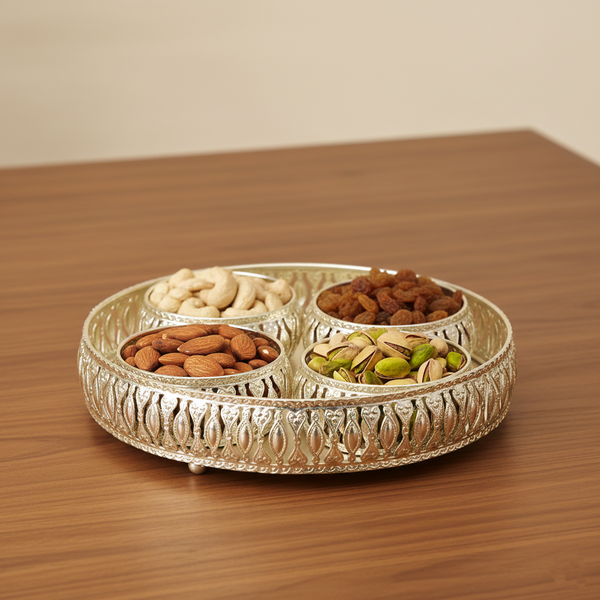 German Silver Dry Fruit Platter and Bowl Set