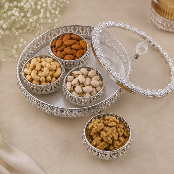 German Silver Dry Fruit Platter and Bowl Set