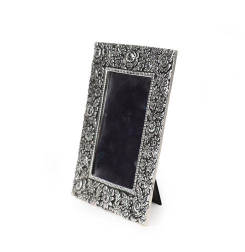 German Silver Floral Engraved Decorative Photo Frame