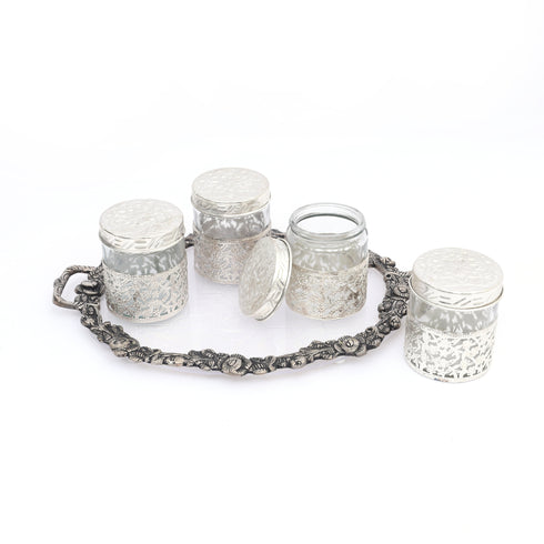 German Silver Glass Jar with Tray – Kitchen Décor Product
