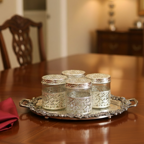 German Silver Glass Jar with Tray – Kitchen Décor Product