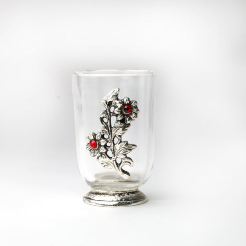 German Silver Glass Set of 6 without Tray with Floral Engravings