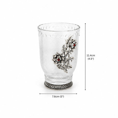 German Silver Glass Set without Tray with Floral Engravings