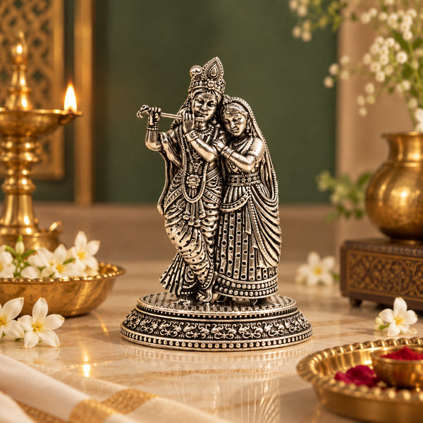 German Silver Radha Krishna Idol – Decorative Showpiece