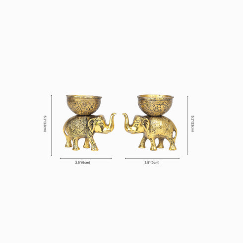 German Silver—Set of 2 Bowls with Elephant Base—Golden
