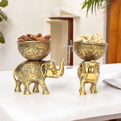 German Silver—Set of 2 Bowls with Elephant Base—Golden