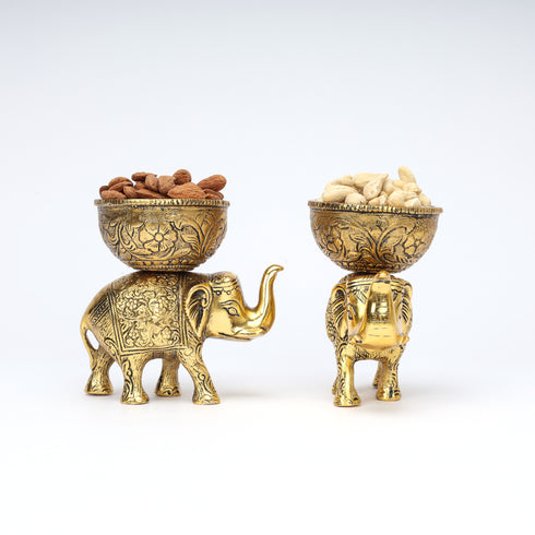 German Silver—Set of 2 Bowls with Elephant Base—Golden