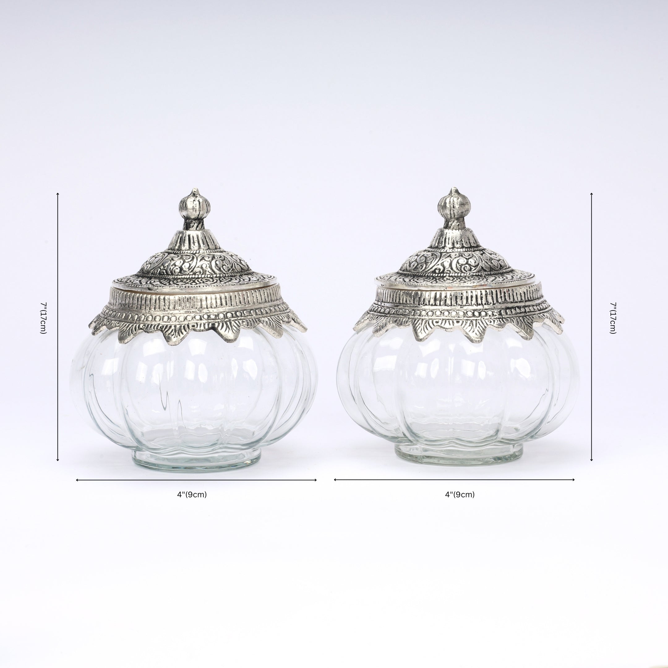 German Silver—Set of 2 Glass Kharbuja Jars