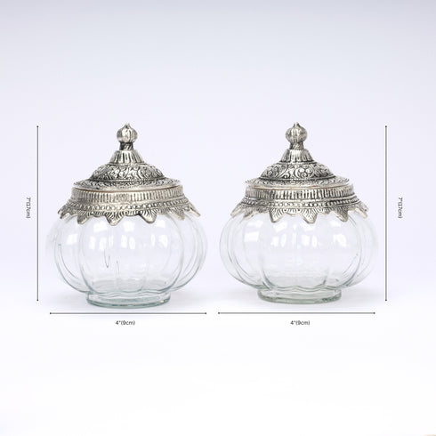 German Silver—Set of 2 Glass Kharbuja Jars